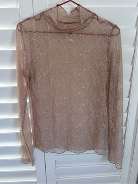 Anthropologie Sheer Lace Long-Sleeve Top in Beige Blush